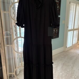 Umgee Black V-Neck Puff Sleeve Dress